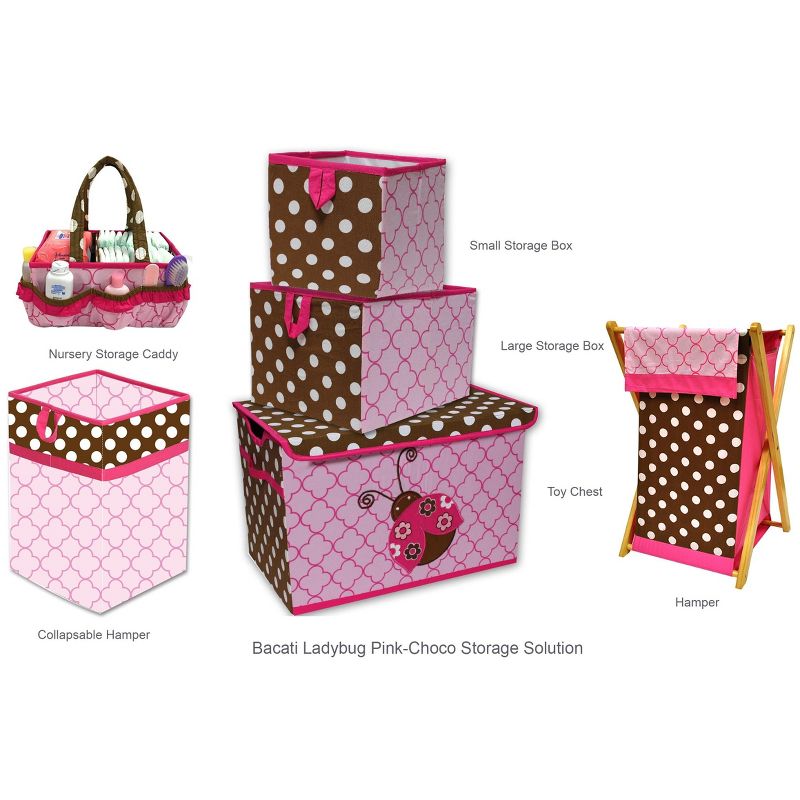 Bacati - Lady Bugs pink/chocolate Laundry Hamper with Wooden Frame, 3 of 5