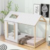 Twin Size House Platform Bed With Roof And Window No Box Spring Needed Modern Twin Size Bed Frame For Bedroom, White+Natural - 2 of 4