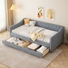 GDFStudio Yara Twin Size Upholstered Linen Tufted Bed with 2 Drawers - 2 of 4