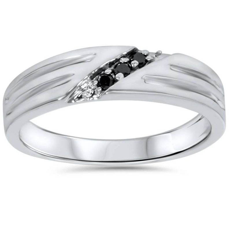 Pompeii3 Black Diamond Mens Wedding Band Ring 14k White Gold, 1 of 5