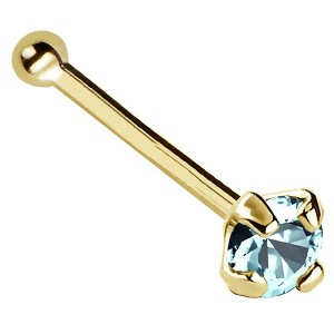Jewelry Avalanche 22G 14K Gold Ball-end Nose Stud with Aquamarine Gemstone - 1 of 2