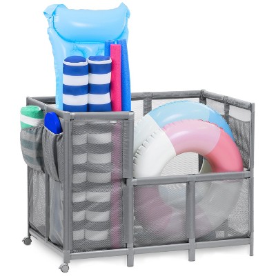 StorageWorks 295 Gallon Pool Toy Organizer - Mesh Storage Bin With Wheels For Pool Floats & Equipment