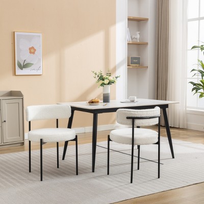 Modern Boucle Upholstered Dining Chair Set of 2 with Round Seat & Iron Frame for Dining Room-Baofuwish