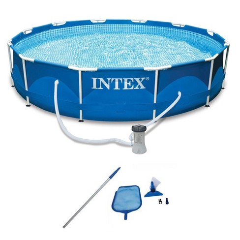 Intex 12' x 2.5' Round Pool w/ Filter Pump & Pool Cleaning Kit w/ Vacuum & Pole - image 1 of 4