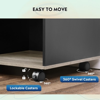 Greige 3-Drawer Wood Mobile Filing Cabinet with Open Shelves