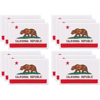 Okuna Outpost 12 Pack Woven Iron On State Patches, California Flag Appliques (3 x 2 in)