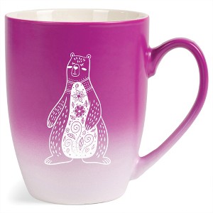 Elanze Designs 12 Ounce Two Toned Ombre Ceramic Tea Coffee Cup Mug Magenta White Whimsical Floral Bear - 1 of 4
