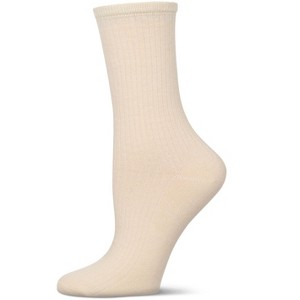 Memoi Women's Organic Cotton Flat Knit Breathable Crew Sock - 1 of 4