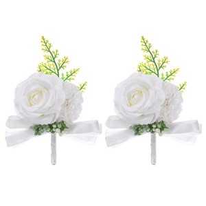 Unique Bargains Artificial Rose Flower Men Wedding Boutonnieres 2 Pcs - 1 of 4
