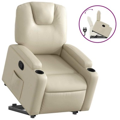 vidaXL Cream Faux Leather Power Lift Recliner Chair - Electric Motor Stand-Up Assistance, Manual Recline, Padding, Storage Features
