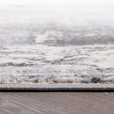 Yellow and Gray Abstract Synthetic Runner Rug 2' x 7'