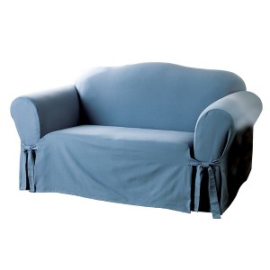 Cotton Sailcloth Duck Sofa Slipcover Blue - Sure Fit: Machine Washable, Indoor Furniture Protector, Box Cushion Fit - 1 of 3