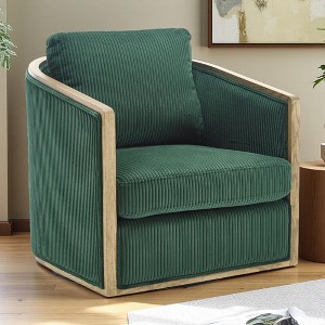 30.1" Corduroy Swivel Barrel Chair with Foam Cushion and Metal Base - 1 of 4
