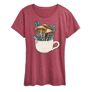 Women's - Instant Message - Coffee Cup Flowers Short Sleeve Graphic T-Shirt - 1 of 4