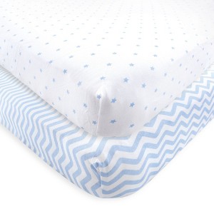 Luvable Friends Baby Boy Fitted Crib Sheet, Blue Chevron Stars, One Size - 1 of 3