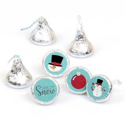 Big Dot of Happiness Let It Snow - Snowman - Holiday and Christmas Round Candy Sticker Favors - Labels Fits Chocolate Candy (1 Sheet of 108)