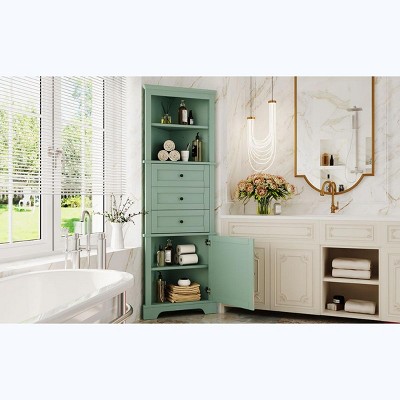 VASIP Triangle Tall Cabinet with 3 Drawers and Adjustable Shelves for Bathroom, Kitchen or Living Room, MDF Board with Painted Finish