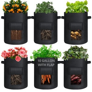 GOTGELIF 6-Pack 10 Gallon Protable Grow Bags with Flap Perfect for Potatoes Veggies Flowers - 1 of 4