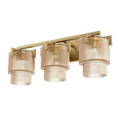 Hunter Fans 8.3" Ontario Wall Light Luxe Gold Finish - 3 Light Bath Vanity with Ribbed Glass for Elegant Bathroom Lighting