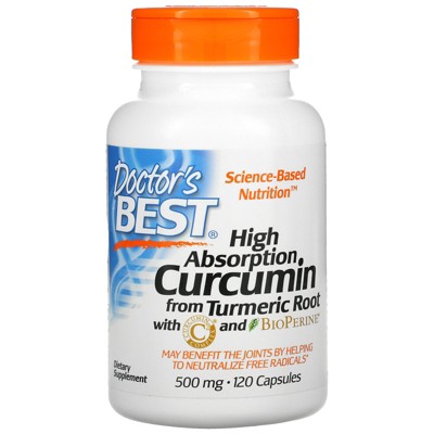 Doctor's Best High Absorption Curcumin, 500 mg, 120 Capsules, Greens and Superfood Supplements