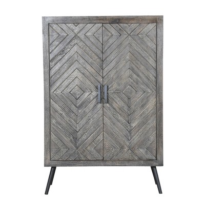 47" Chevron Pattern 2 Door Wooden Storage Console Cabinet with Angled Metal Legs Gray - The Urban Port