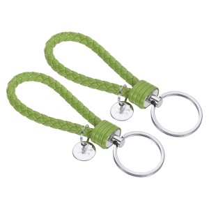 Unique Bargains Braided PU Leather Wallet Keychain with Stainless Steel Key Rings 2 Pcs - 1 of 3