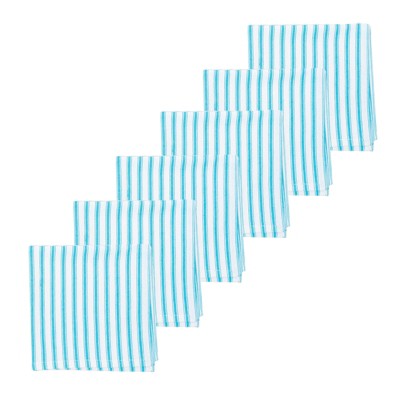 Turquoise and White Cotton Striped Square Napkin Set