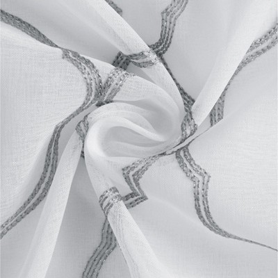 Silver Sheer Embroidered Grommet Window Panel, Ground Length