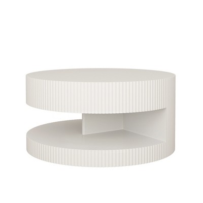 Vynxaria Series 31.5 in. White Round MDF End Table with Vertical Stripe Design
