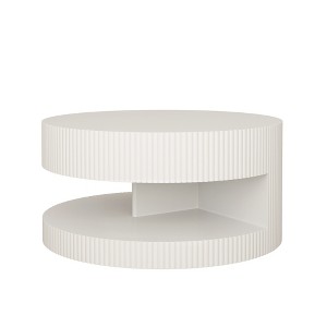 Vynxaria Series 31.5 in. White Round MDF End Table with Vertical Stripe Design - 1 of 4