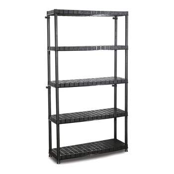 Ram Quality Products Extra Tiered Plastic Utility Storage Shelving Unit System for Garage, Shed, or Basement Organization, Black