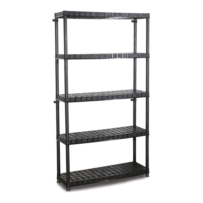 Ram Quality Products Extra Tiered Plastic Utility Storage Shelving Unit System for Garage, Shed, or Basement Organization, Black, 1 of 7
