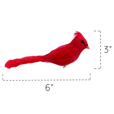 Set of 6 Red Feathered Cardinal Clip-On Decorations