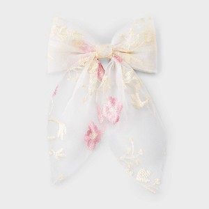 Mesh Embroidered Floral Bow Hair Barrette - Wild Fable™ White/Pink - 1 of 3