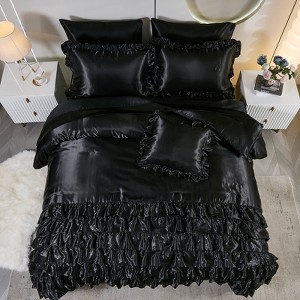 Satin Ruffle Comforter Set Bed in a Bag – 6/8-Piece Luxury Waterfall Bedding with Sheets, Pillowcases & Cushion Cover, Soft Silky Quilt - 1 of 4