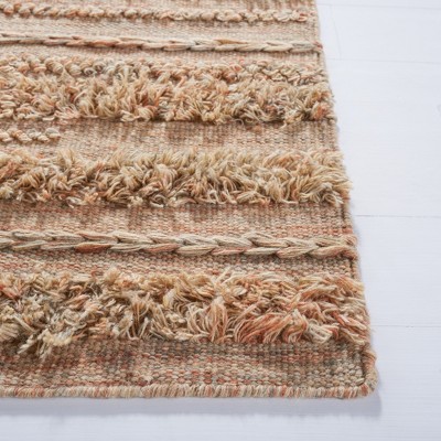 Handmade 6' Square Beige and Orange Wool Cotton Rug