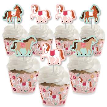 Big Dot of Happiness Run Wild Horses - Cupcake Decoration - Pony Birthday Party Cupcake Wrappers and Treat Picks Kit - Set of 24