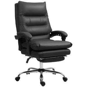 Microfibre Massage Office Chair, Heated Reclining Chair with Footrest, Double-tier Padding, Swivel Wheels - 1 of 4
