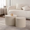 Beige Nesting Coffee Table Set of 2 Modern Drum Side Table End Table Wave Stripe Round Coffee Table for Living Room - 2 of 4
