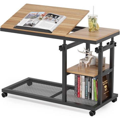 Tribesigns Height Adjustable End Table, C-type Side Table With Wheels ...