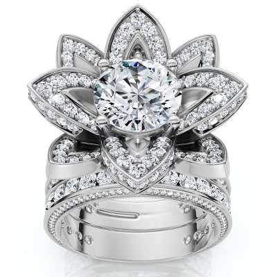 Pompeii3 Certified 4 3/8 Ct Floral Halo Diamond Engagement Ring 14k Gold or Pt Lab Created