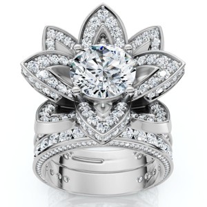 Pompeii3 Certified 4 3/8 Ct Floral Halo Diamond Engagement Ring 14k Gold or Pt Lab Created - 1 of 4