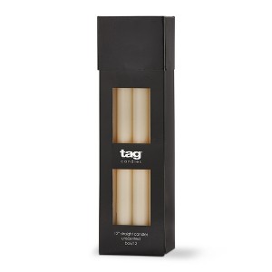 TAG Color Studio 12" Straight Taper Unscented Smokeless Paraffin Decorative Wax Candle Ivory Burn Time 12 hrs. Set 12 - 1 of 2