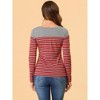 INSPIRE CHIC Women's Color Block Round Neck Long Sleeves Striped Basic T-Shirt - 4 of 4