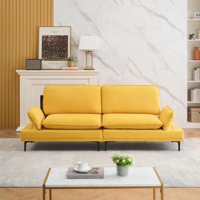 89'' Linen Couches,Modern Upholstered Loveseat Sofa with Adjustable Armrests  with Black Metal Legs for Living Room Small Spaces