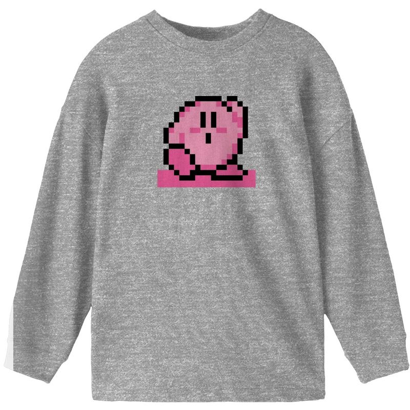 Kirby Pixel Kirby Boy's Athletic Heather Long Sleeve Shirt, 1 of 3
