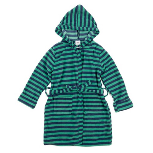 Leveret Kids Fleece Hooded Robe Striped Blue And Green 6 Year : Target