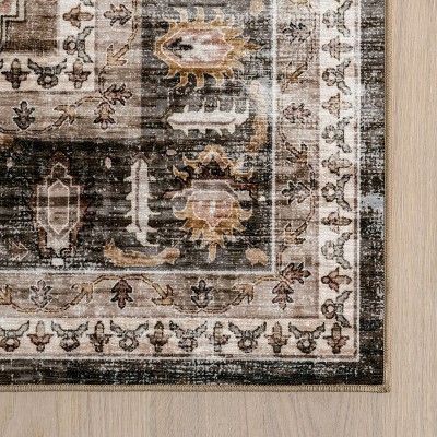 Davi Dark Brown 9' x 12' Machine Washable Area Rug