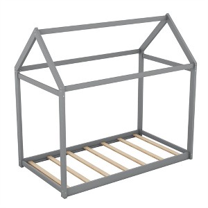 COWLOWN Twin Size Wooden House Bed, House-Shaped Design with Roof for Kids Room, Made of Pine Wood & MDF - 1 of 4