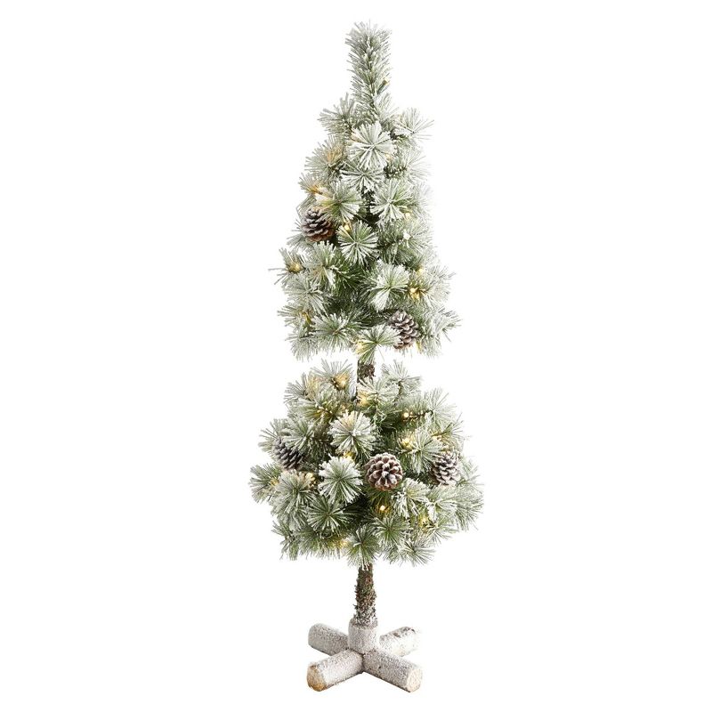 Nearly Natural 3-ft Flocked Artificial Christmas Tree Topiary with 50 Warm White LED Lights and Pine Cones, 1 of 7